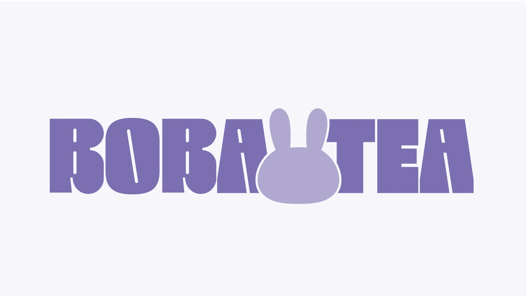 Boba tea image 6 — white outline illustration of bob-haired rabbit-eared mascot sipping bubble tea on lavender background