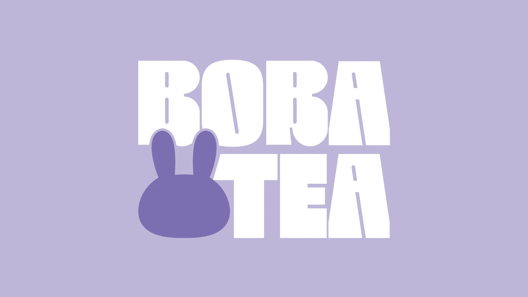 Boba tea image 7 — logo construction equation B + translucent purple sphere + 3D bunny mascot equals bunny-head logomark