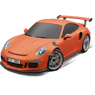 3D ikona oranžového sportovního vozu Porsche 911