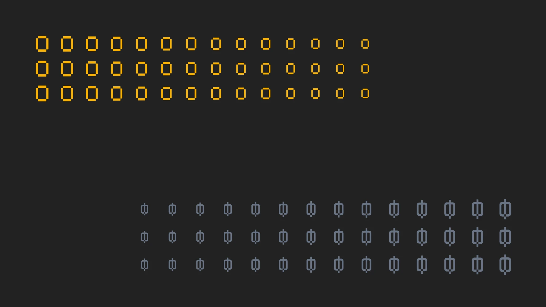 Leds brand patterns — two repeating motifs on dark background: Iconic golden rounded rectangles in a grid and Supernova grey figure-8 symbols